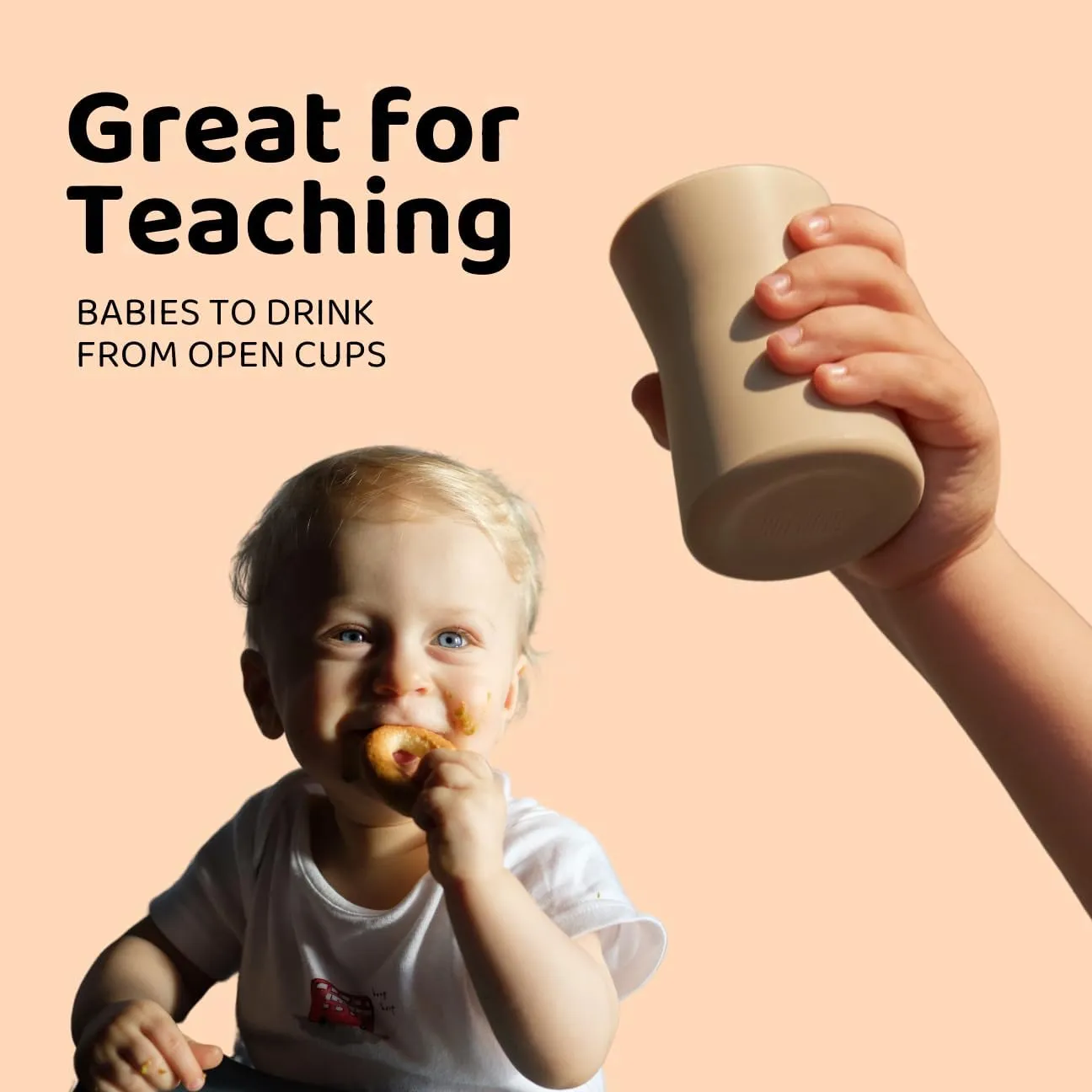 Grip Cup, Silicone Open Training Cup for Baby and Toddler, 3 fl oz, Easy Grip, Non-Slip, Heavy Base, Microwave & Dishwasher Safe, No BPA, Pack of 2, Blue Hour