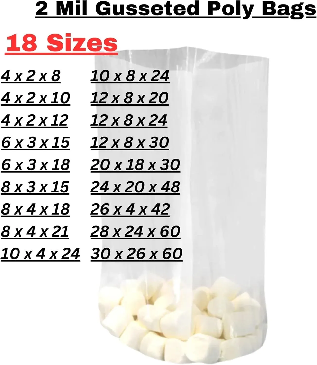Gusseted Plastic Poly Bag - 12x8x30 & (100 Bags) 2Mil | Heat Sealable | Durable Open Top Clear Plastic Bags for Party Favor, Cookie, Candy, Small Gift Wrapping, Dessert