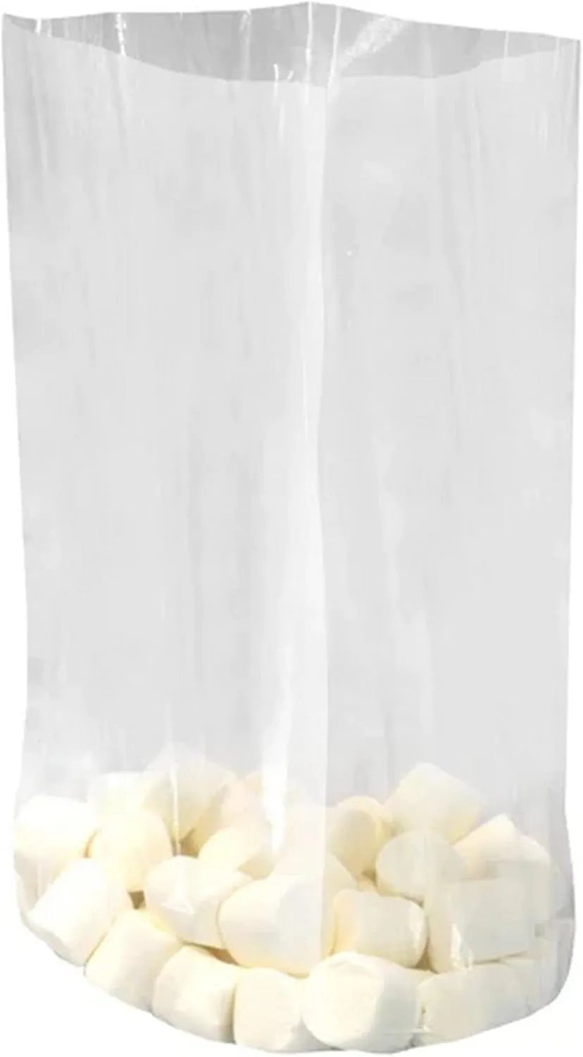 Gusseted Plastic Poly Bag - 12x8x30 & (100 Bags) 2Mil | Heat Sealable | Durable Open Top Clear Plastic Bags for Party Favor, Cookie, Candy, Small Gift Wrapping, Dessert