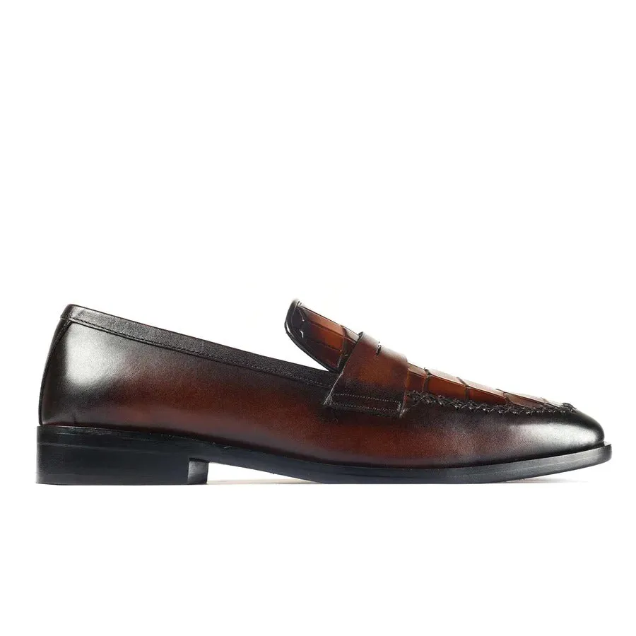 Handmade Brown Crocodile Leather Moccasins for Men