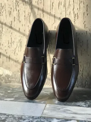 Handmade Dark Brown Leather Moccasins Loafer Shoes for Men