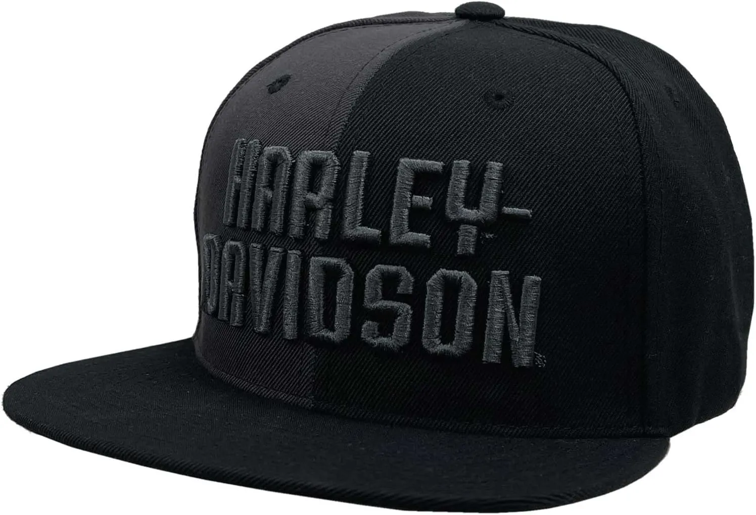 Harley-Davidson Men's Two Tone Snapback Flat Brim Baseball Cap - Black & Gray