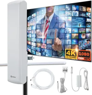 HDTV Antenna - ANTOP AT-402BV Flat-Panel Smartpass Amplified HDTV Antenna with High Gain and Built-in 4G LTE Filter