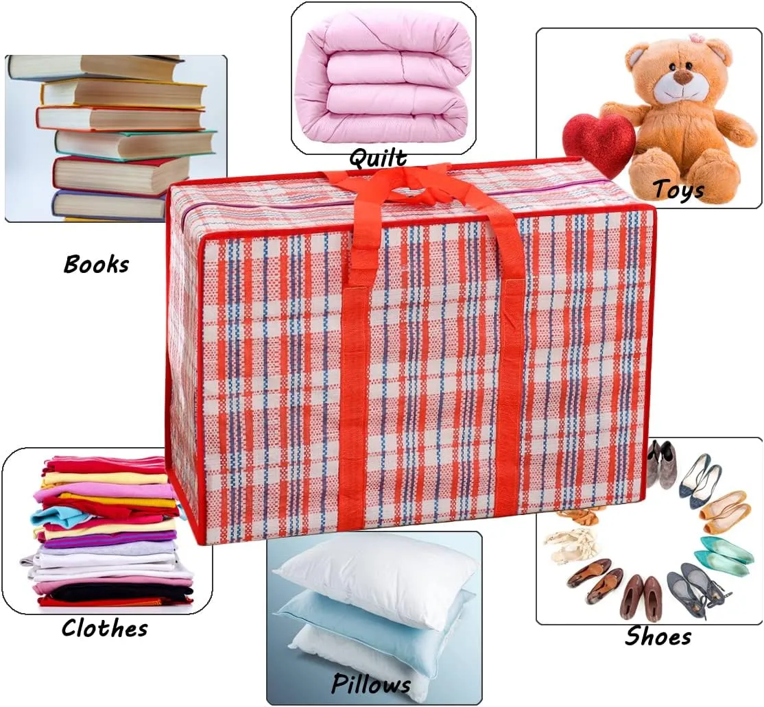 Heavy Duty Jumbo Moving Bags, 147L Oversize Organizer Storage Bags With Durable Zippers for Clothes Comforter Pillow, Water-proof Totes for Carrying Camping Bedding (Set of 4) Red