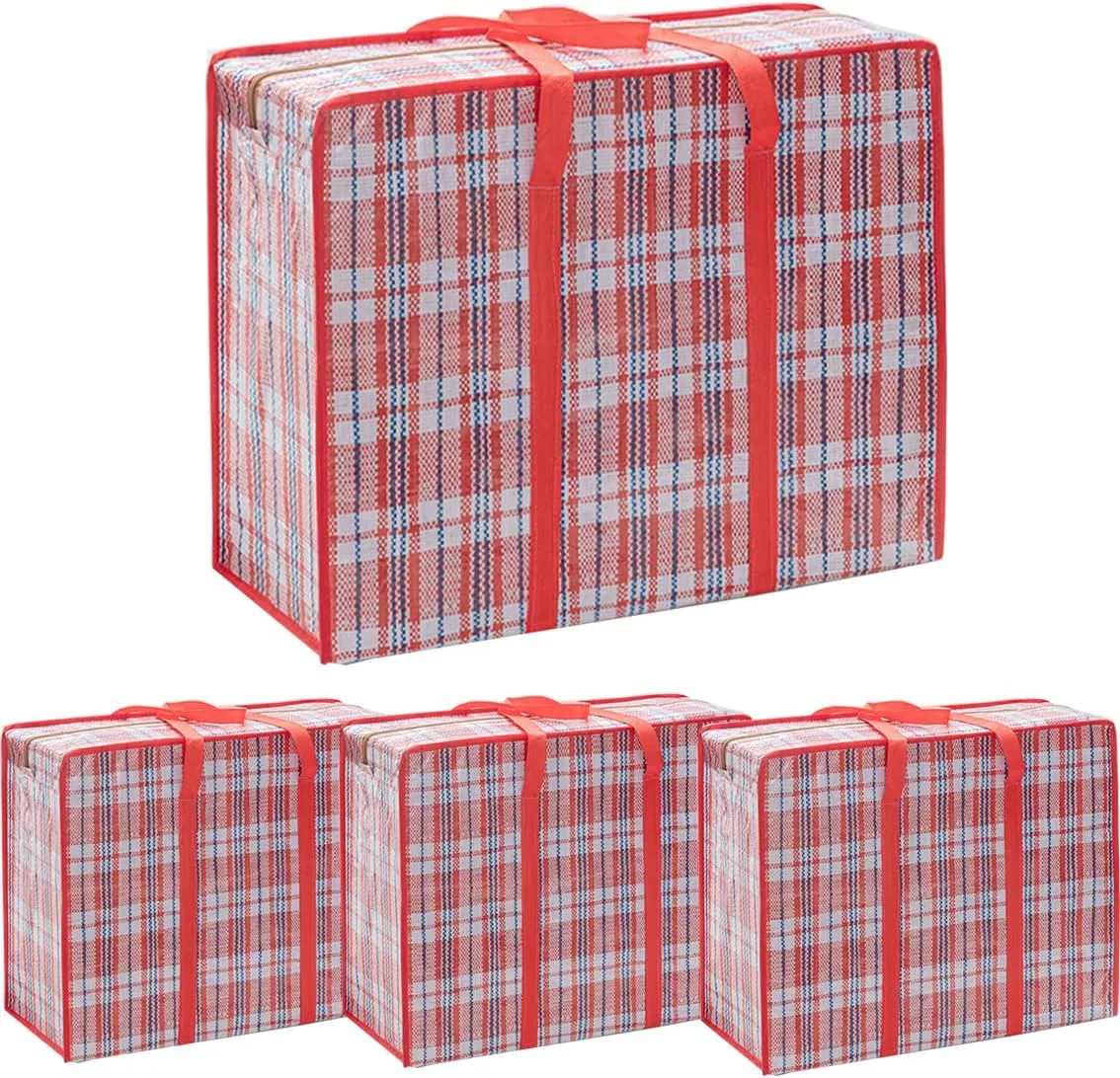 Heavy Duty Jumbo Moving Bags, 147L Oversize Organizer Storage Bags With Durable Zippers for Clothes Comforter Pillow, Water-proof Totes for Carrying Camping Bedding (Set of 4) Red
