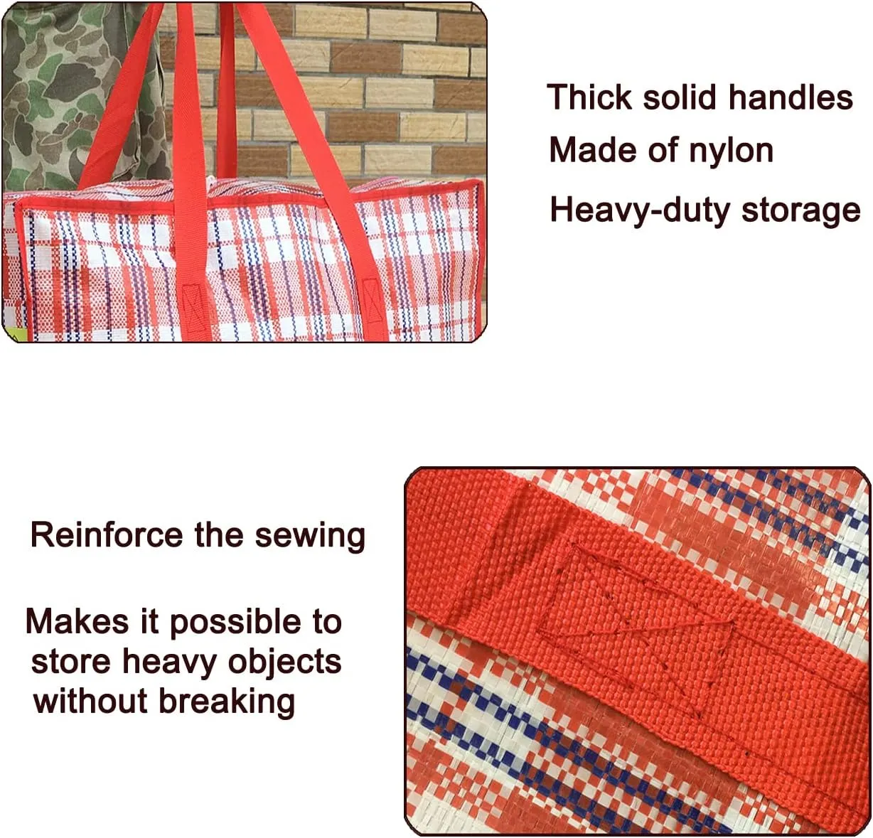 Heavy Duty Jumbo Moving Bags, 147L Oversize Organizer Storage Bags With Durable Zippers for Clothes Comforter Pillow, Water-proof Totes for Carrying Camping Bedding (Set of 4) Red