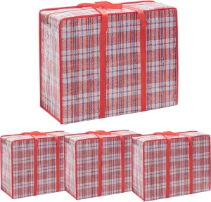 Heavy Duty Jumbo Moving Bags, 147L Oversize Organizer Storage Bags With Durable Zippers for Clothes Comforter Pillow, Water-proof Totes for Carrying Camping Bedding (Set of 4) Red