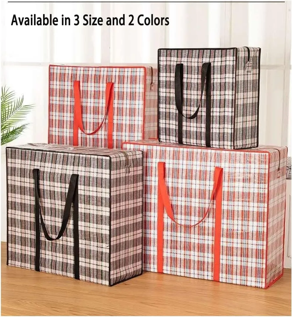 Heavy Duty Jumbo Moving Bags, 147L Oversize Organizer Storage Bags With Durable Zippers for Clothes Comforter Pillow, Water-proof Totes for Carrying Camping Bedding (Set of 4) Red