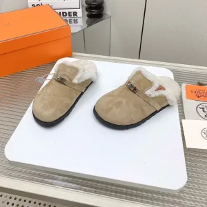 HM Mule 30mm In Light Brown Beige With Fleece And Suede Lining 971396