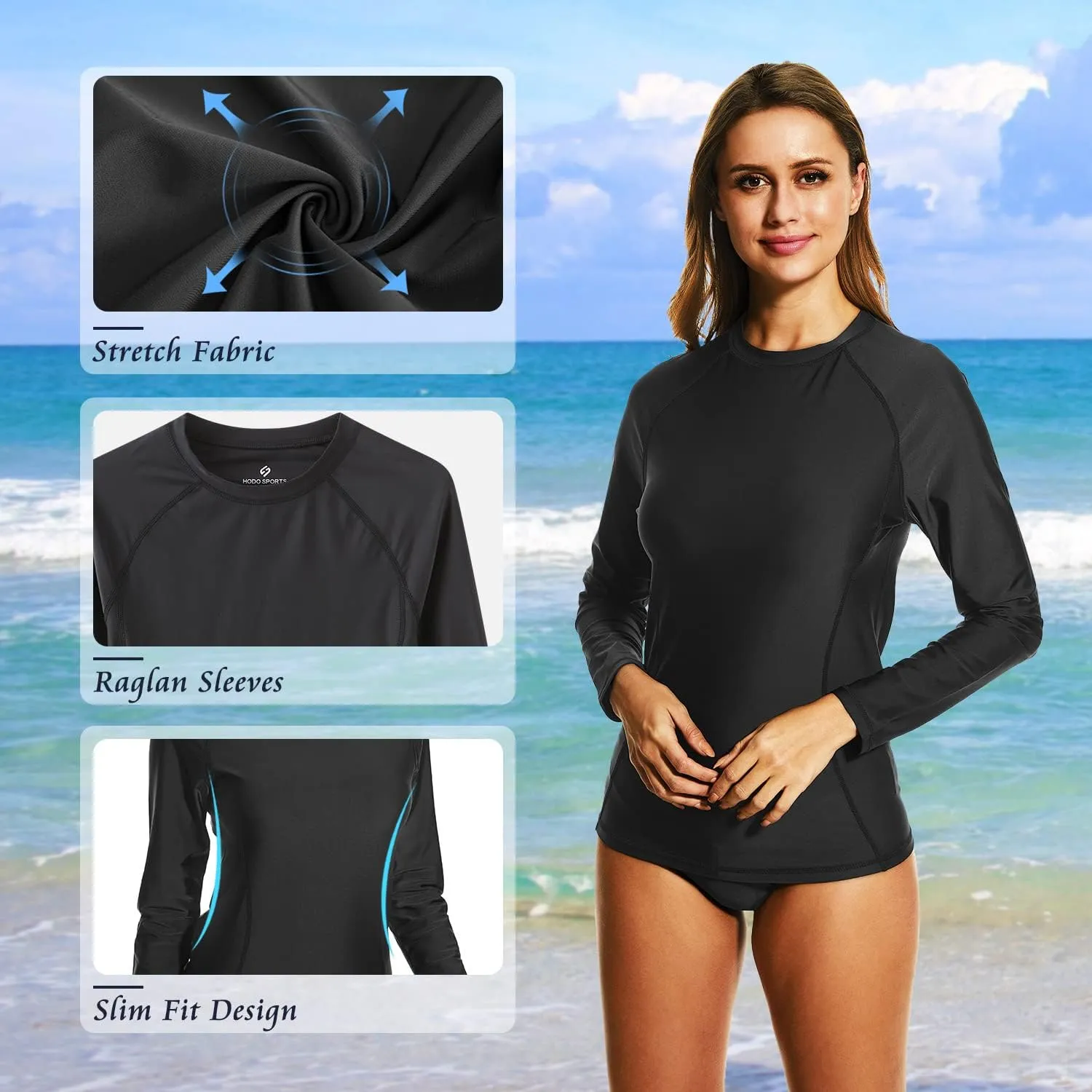 HODOSPORTS Women's UPF 50  Rash Guard Swimsuit UV Sun Protection Swim Shirt Long Sleeve