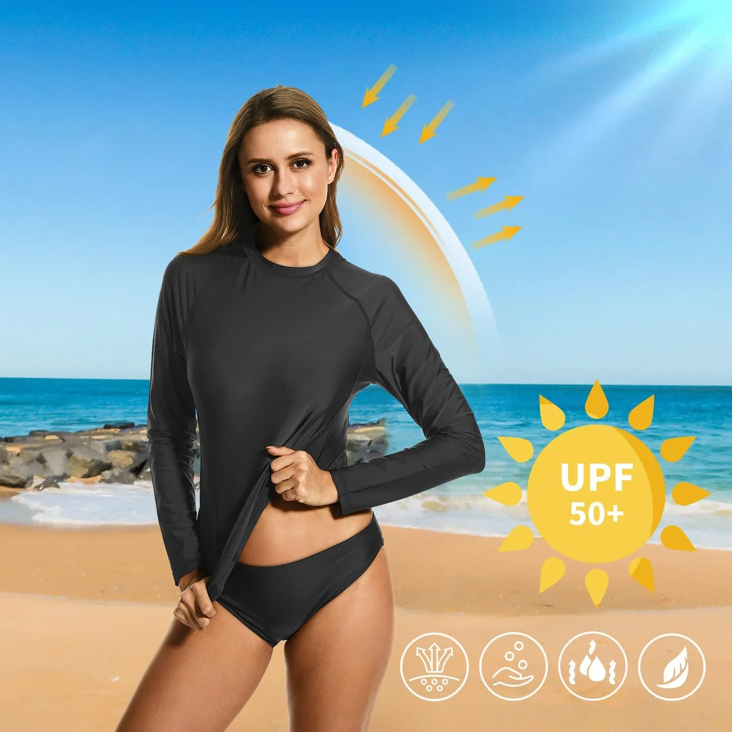 HODOSPORTS Women's UPF 50  Rash Guard Swimsuit UV Sun Protection Swim Shirt Long Sleeve