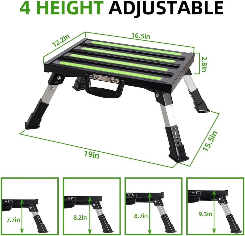 Homeon Wheels Safety RV Steps, Step Stool Folding Platform Step with Durable Feet, More Stable Up to 1000 lbs (Black)