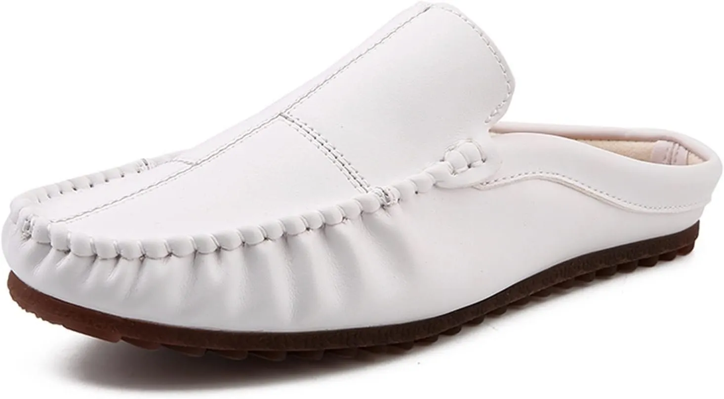 HOOENG Shoes Smoking Loafer for Men Stitching Details Backless Moccasins Shoes Vegan Leather Anti-Slip Flexible Lightweight Flat Heel Driving Slip On