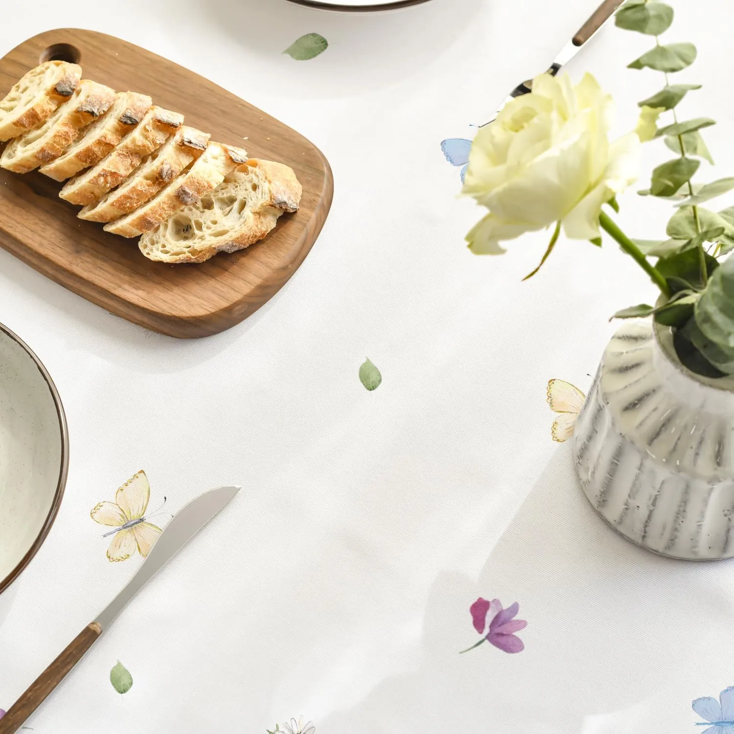 Horaldaily Spring Tablecloth 60×84 Inch, Wildflowers Floral Butterfly Washable Table Cover for Party Picnic Dinner Decor