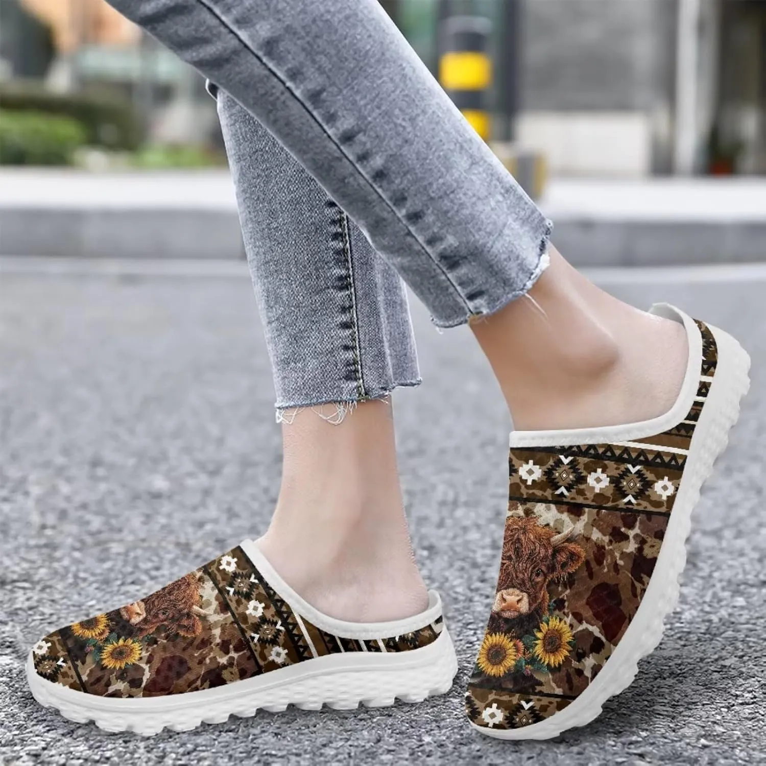 Howilath Mule Tennis Shoes for Women Slip on Flat Mules Comfortable Backless Shoes Low-Top Mesh Walking Sneakers for Ladies
