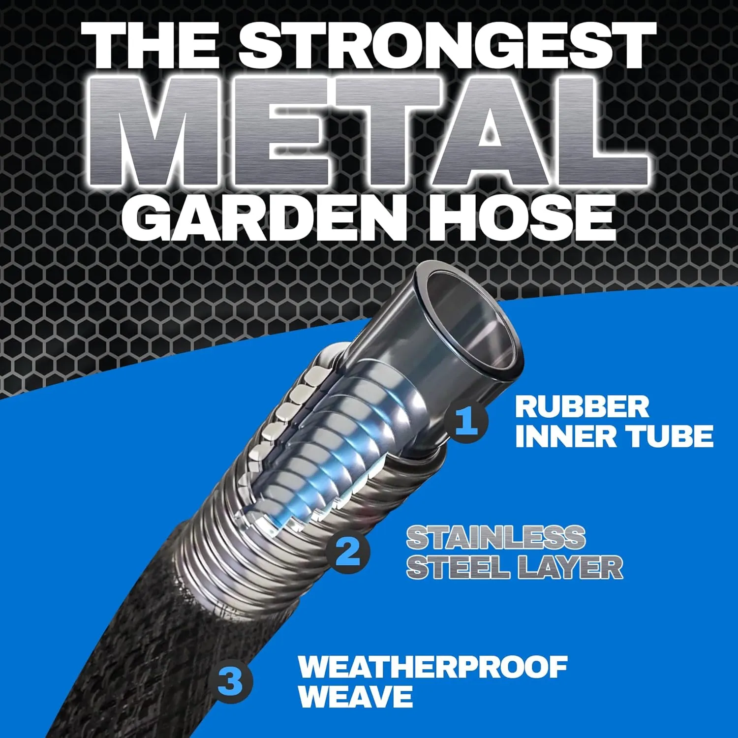 HYDROSTEEL 3x Layer Metal Garden Hose 50 Ft with Nozzle, Stainless Steel Metal Water Hose, Heavy Duty, Flexible, Lightweight, Crush and Kink Resistant, 50 Ft Garden Hose, 500 PSI AS SEEN ON TV