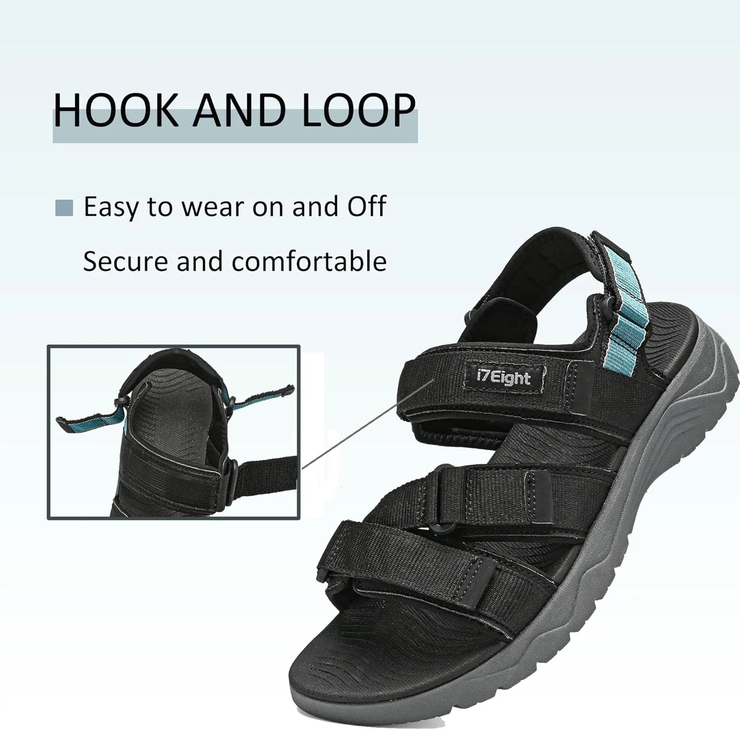 i78 Mens Athletic Walking Sandals with Adjustable Hook and Loop Strap Soft Cushioning Lightweight Comfort Casual for Outdoor Hiking Travel