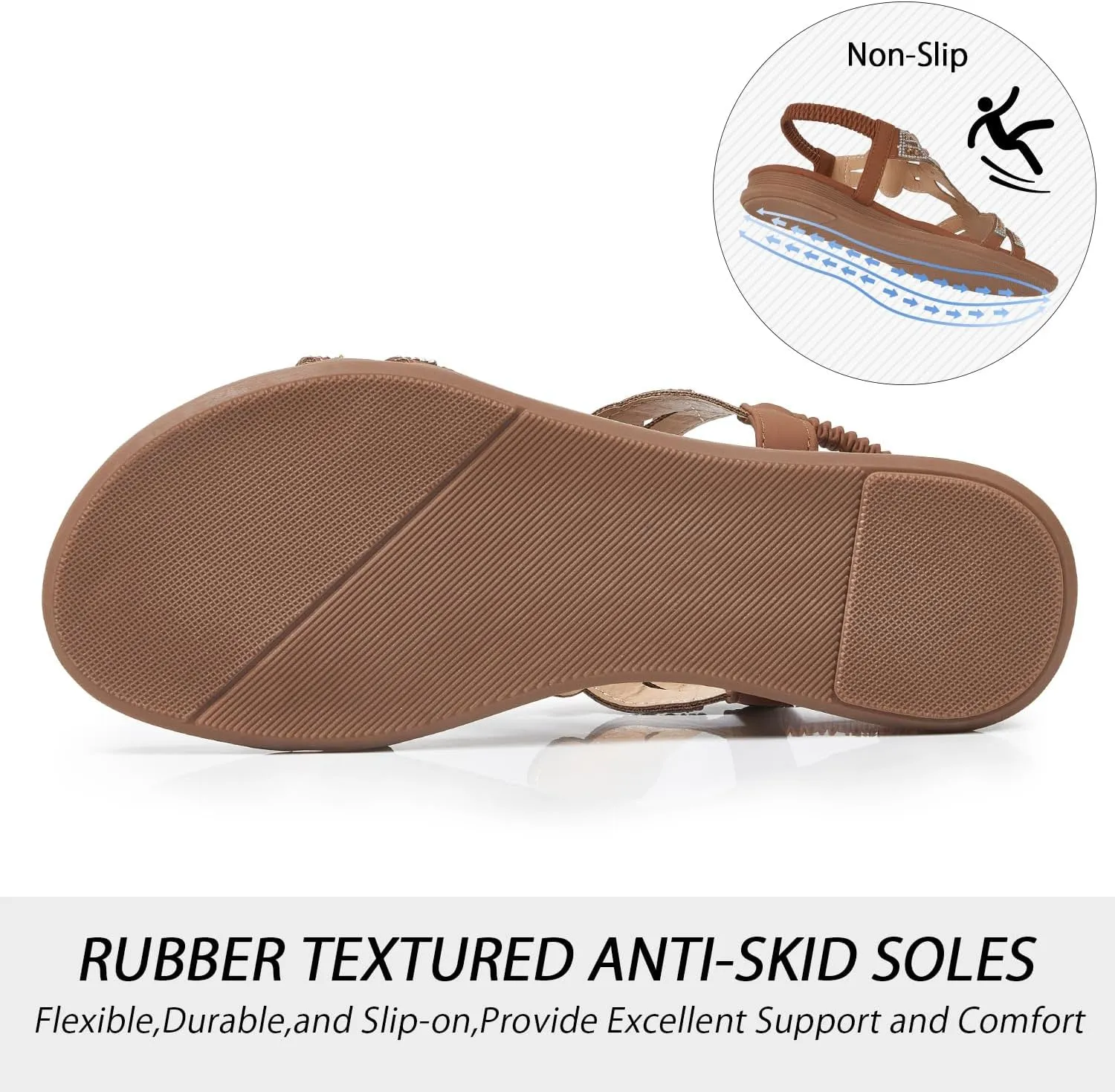 iCKER Women Rhinestone Sandals T-Strap Buckle Bohemian Pearl Crystal Flat Sandals