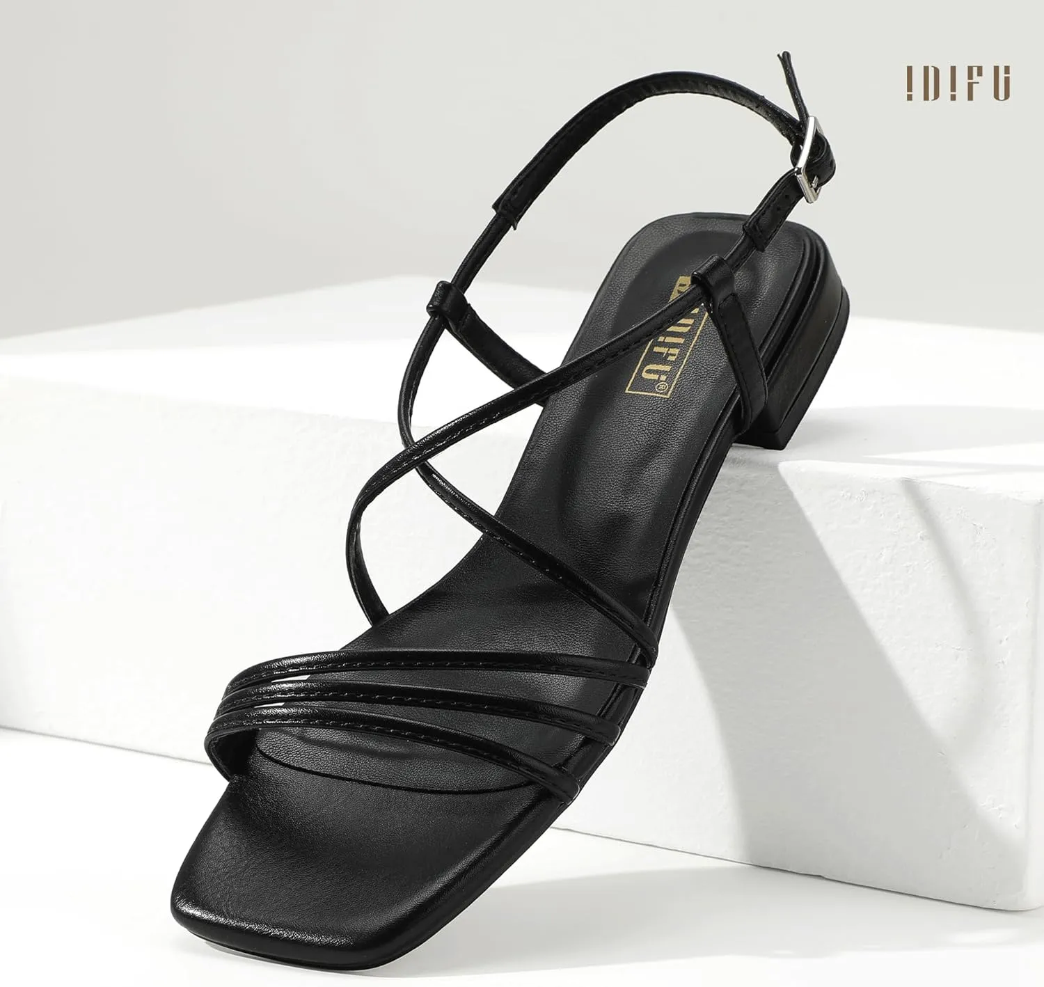 IDIFU Strappy Flat Sandals for Women Dressy Comfortable Square Open Toe Summer Beach Sandal Wedding Bridal Bride Prom Ladies Dress Sandal Fashion Cute Fancy Casual Ankle Strap Sandals