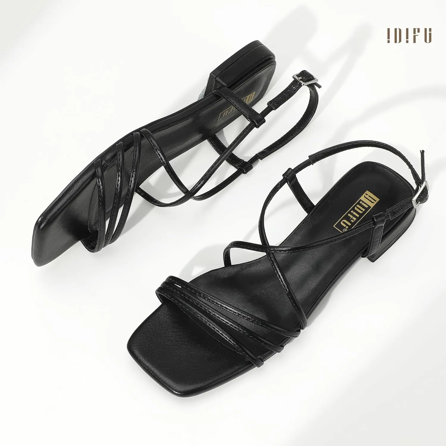 IDIFU Strappy Flat Sandals for Women Dressy Comfortable Square Open Toe Summer Beach Sandal Wedding Bridal Bride Prom Ladies Dress Sandal Fashion Cute Fancy Casual Ankle Strap Sandals