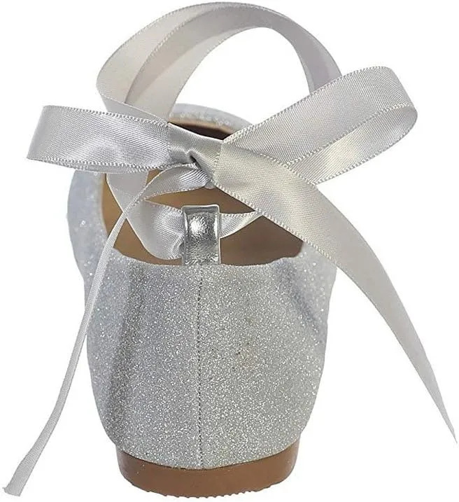 iGirlDress Girls Glitter Ribbon Ankle Ties Ballerina Flat Shoes 9 Toddler-5 Kids