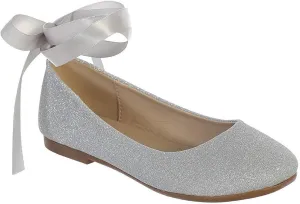 iGirlDress Girls Glitter Ribbon Ankle Ties Ballerina Flat Shoes 9 Toddler-5 Kids