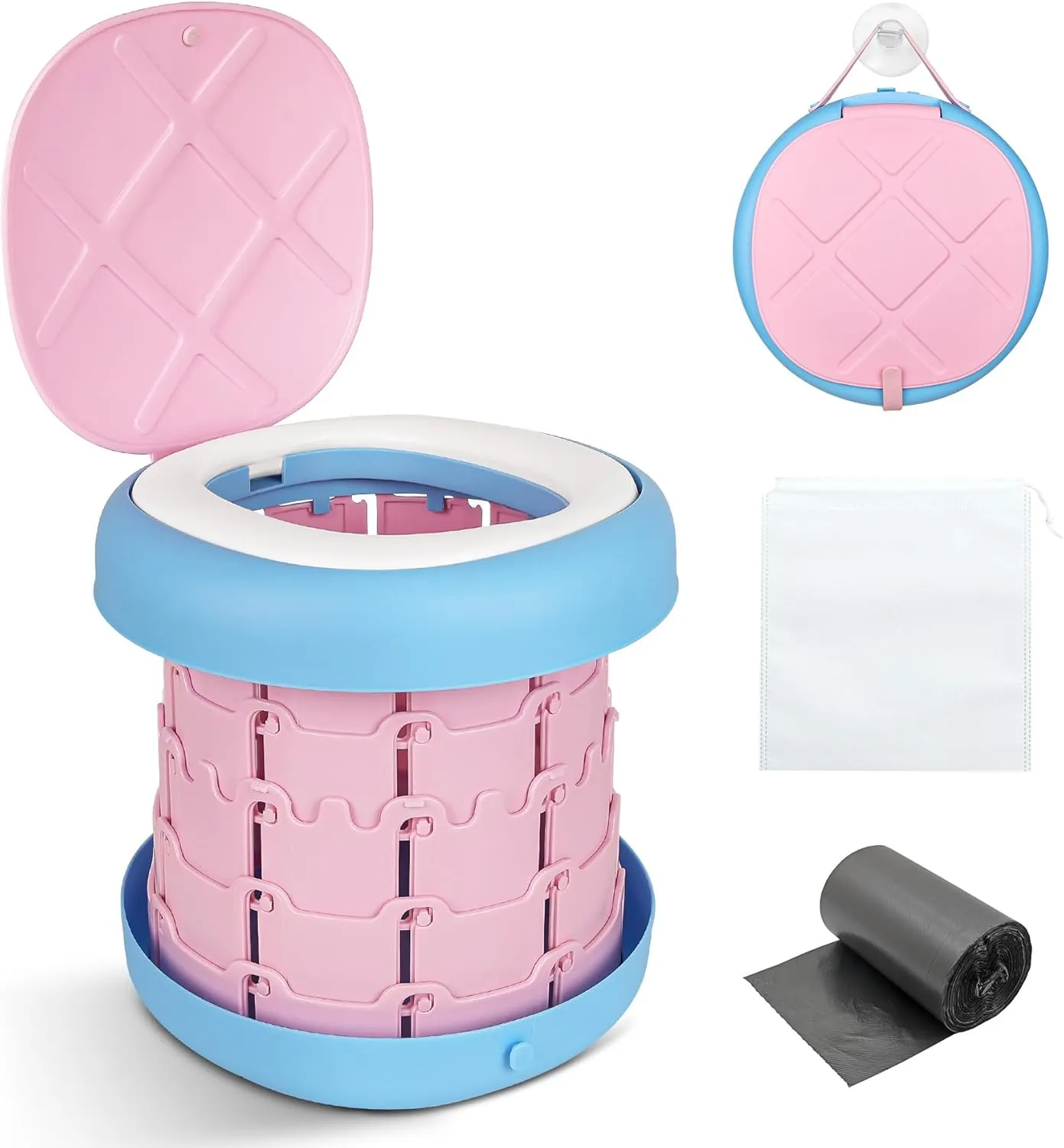Inmorven Portable Toilet Camping Foldable Potty for Toddler Adults Kids Travel Potty for Car,Camping,Trips,Boat,Indoor,Outdoor Emergency,Travel etc,Adjustable Height Training Toilet Seat.