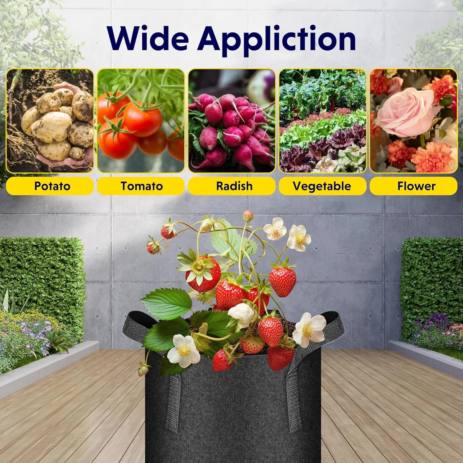 iPower 5-Pack 1 Gallon Plant Grow Bags Thickened Nonwoven Aeration Fabric Pots Heavy Duty Durable Container, Strap Handles for Garden, Black New