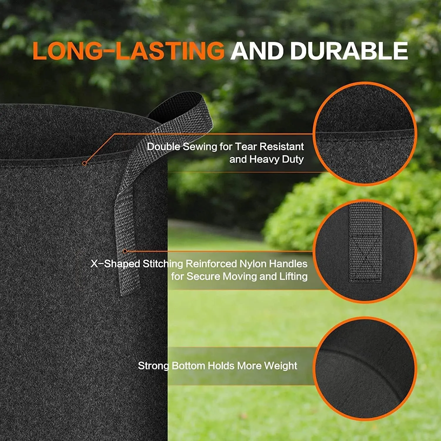 iPower 5-Pack 10 Gallon Plant Grow Bags Thickened Nonwoven Aeration Fabric Pots Heavy Duty Durable Container, Strap Handles for Garden, Black
