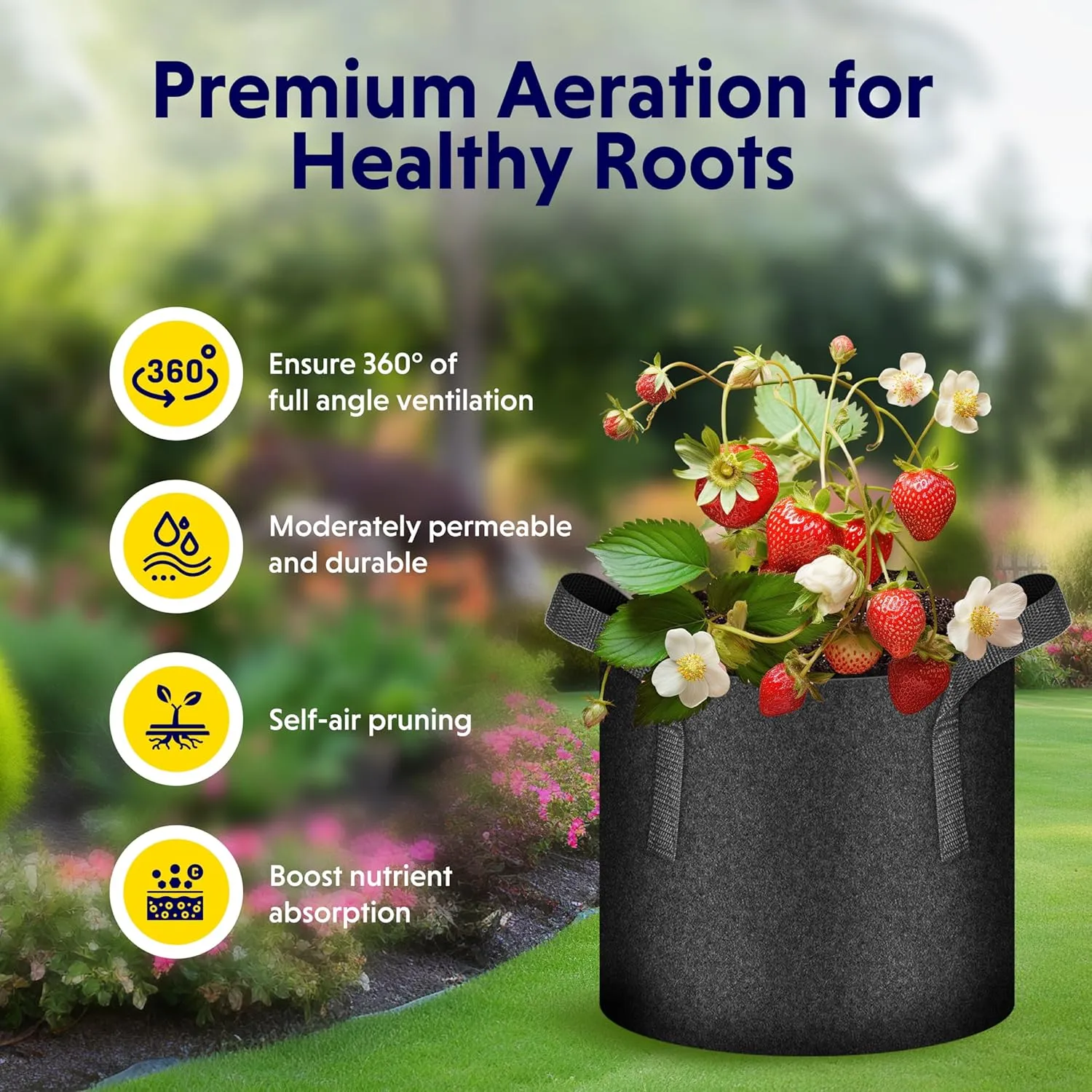 iPower 5-Pack 25 Gallon Plant Grow Bags Thickened Nonwoven Aeration Fabric Pots Heavy Duty Durable Container, Strap Handles for Garden, Black