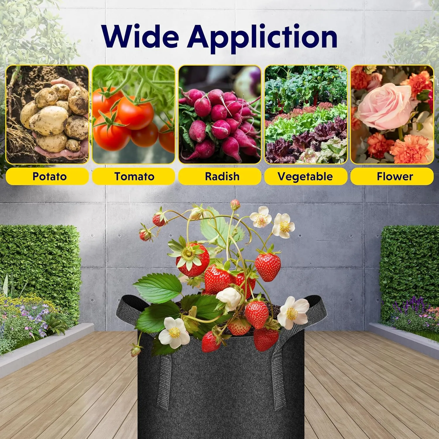 iPower 5-Pack 25 Gallon Plant Grow Bags Thickened Nonwoven Aeration Fabric Pots Heavy Duty Durable Container, Strap Handles for Garden, Black