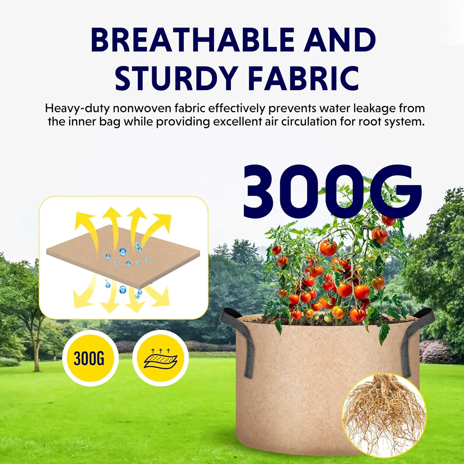 iPower 5-Pack 25 Gallon Plant Grow Bags Thickened Nonwoven Aeration Fabric Pots Heavy Duty Durable Container, Strap Handles for Garden, Tan New