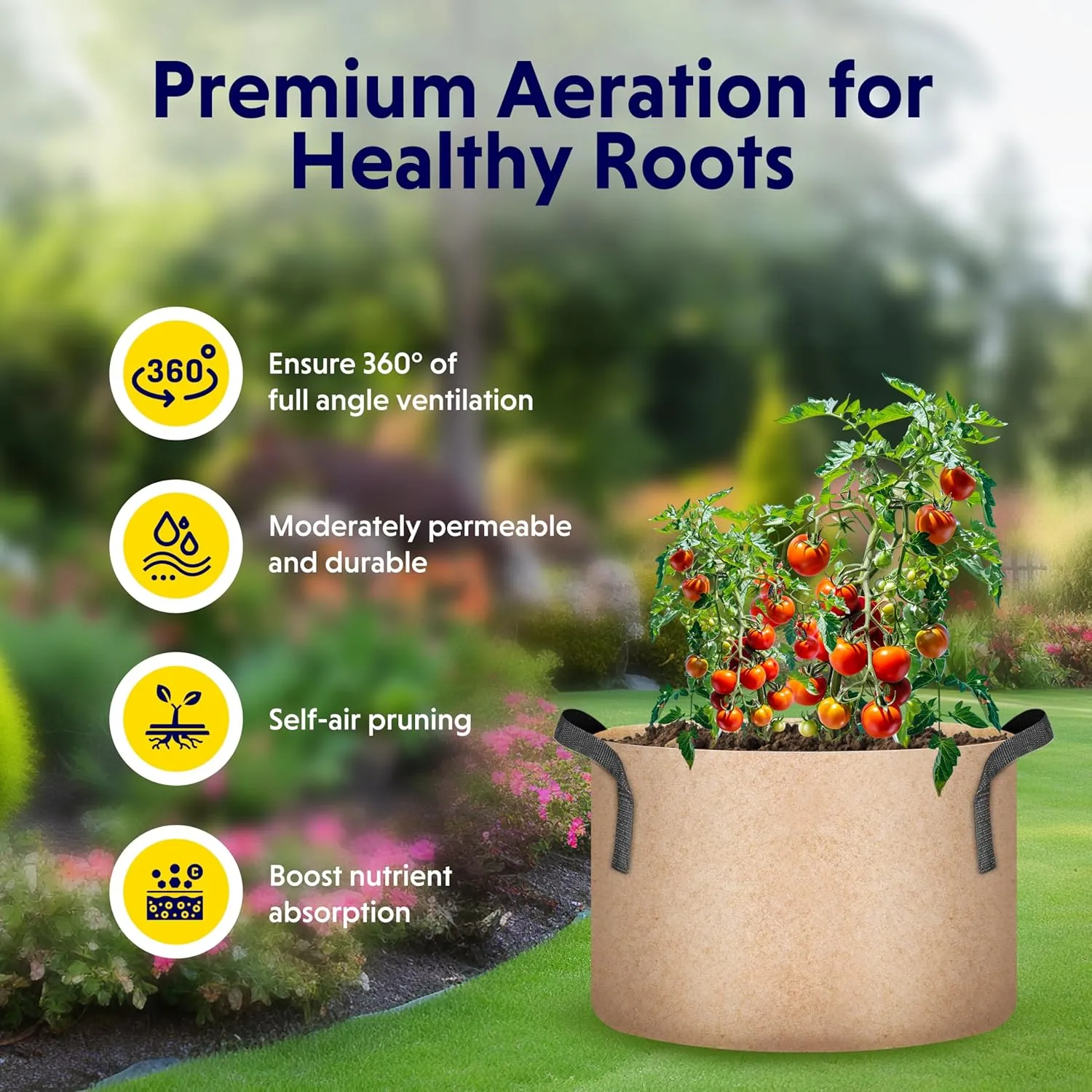 iPower 5-Pack 25 Gallon Plant Grow Bags Thickened Nonwoven Aeration Fabric Pots Heavy Duty Durable Container, Strap Handles for Garden, Tan New
