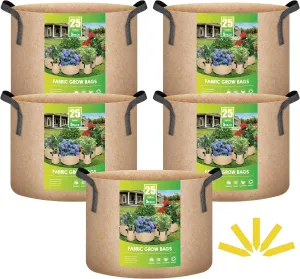 iPower 5-Pack 25 Gallon Plant Grow Bags Thickened Nonwoven Aeration Fabric Pots Heavy Duty Durable Container, Strap Handles for Garden, Tan New