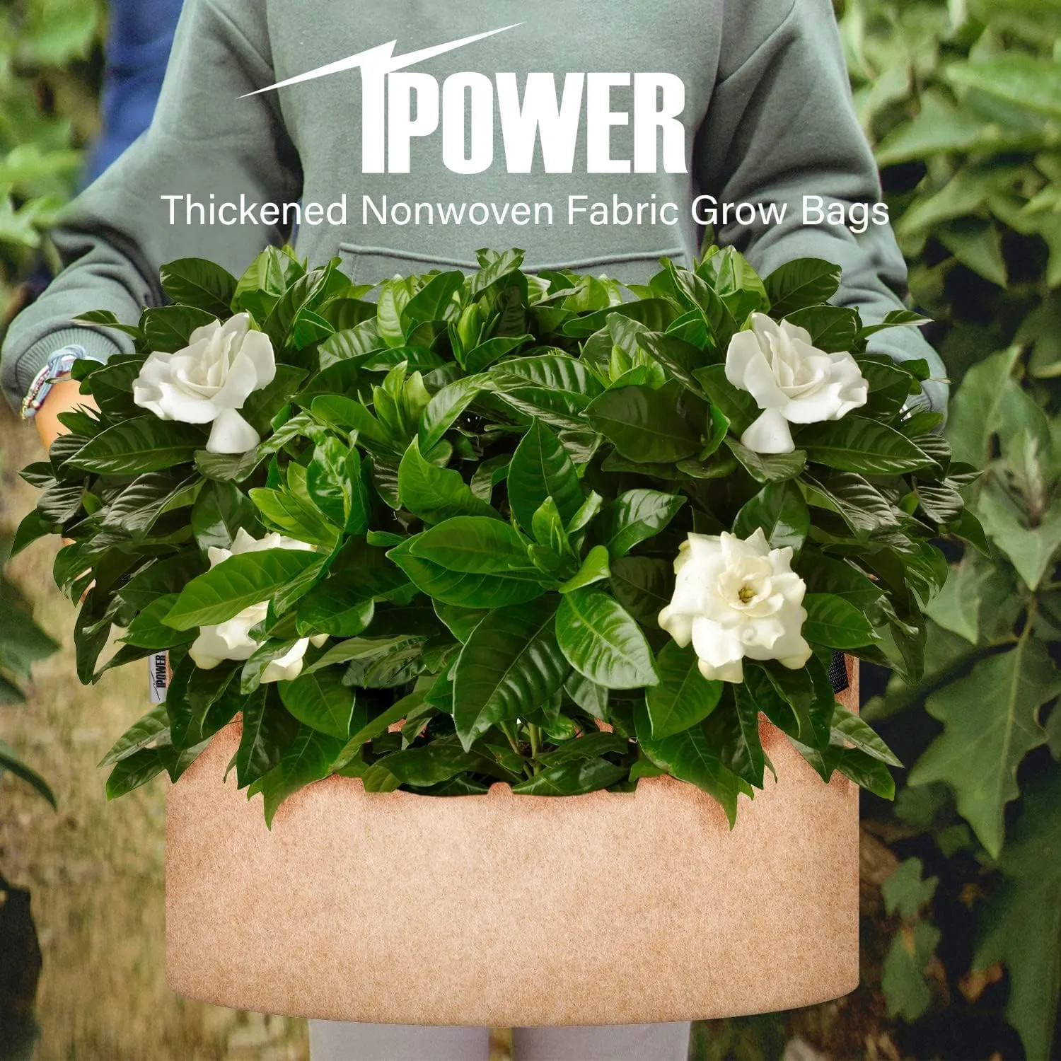iPower 5-Pack 25 Gallon Plant Grow Bags Thickened Nonwoven Aeration Fabric Pots Heavy Duty Durable Container, Strap Handles for Garden, Tan