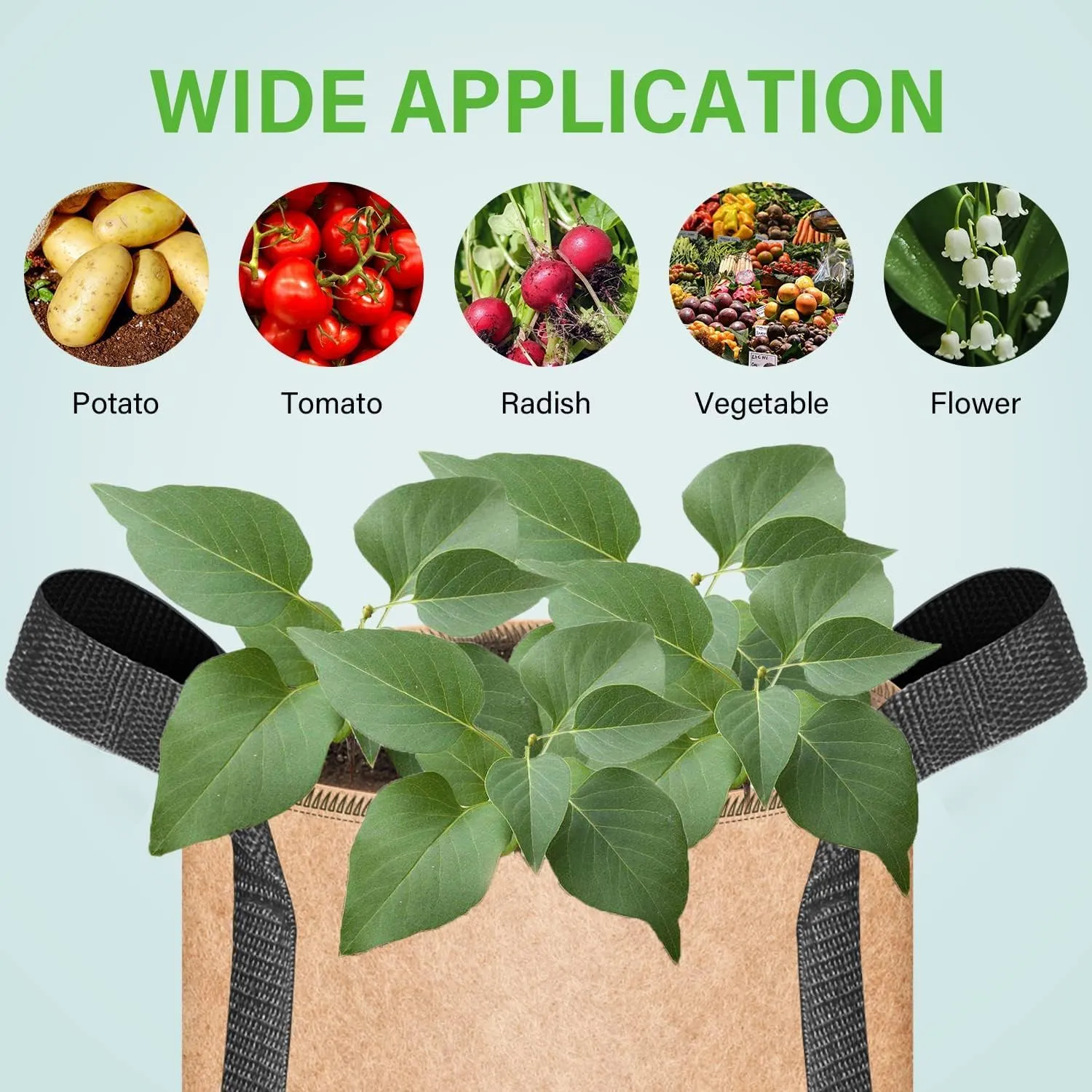 iPower 5-Pack 25 Gallon Plant Grow Bags Thickened Nonwoven Aeration Fabric Pots Heavy Duty Durable Container, Strap Handles for Garden, Tan