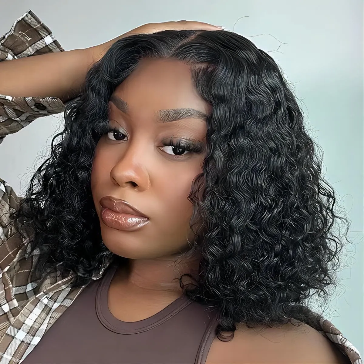 ISEE Hair Wear and Go Glueless Wigs Bob Wigs Human Hair Pre Plucked Water Wave Lace Front Wigs Human Hair Upgraded No Glue Transparent Lace Closure Wigs Human Hair for Women Natural Black 10 Inch