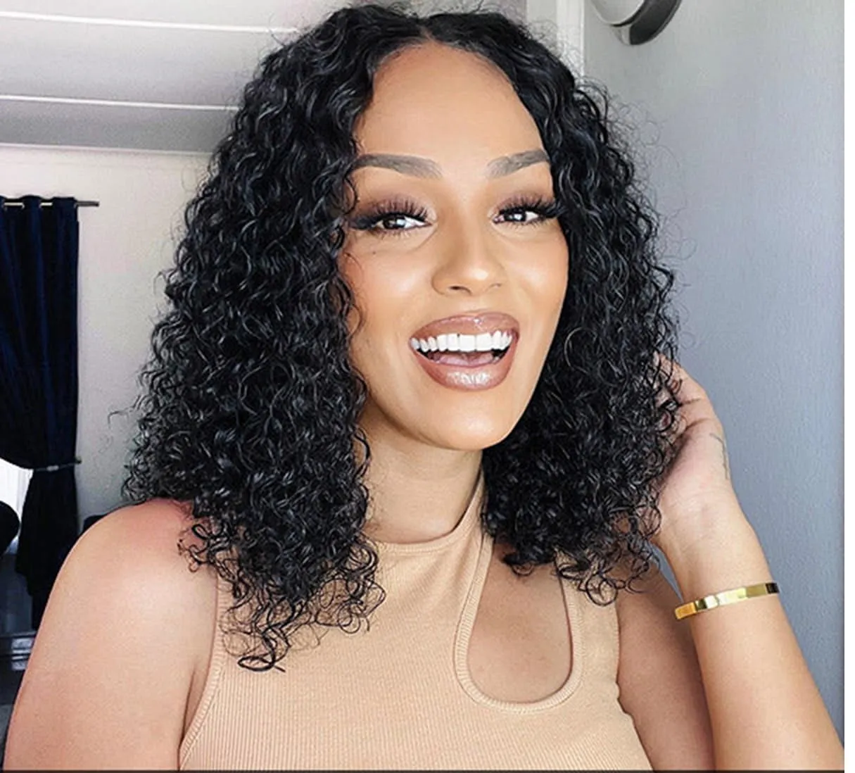 ISEE Hair Wear and Go Glueless Wigs Bob Wigs Human Hair Pre Plucked Water Wave Lace Front Wigs Human Hair Upgraded No Glue Transparent Lace Closure Wigs Human Hair for Women Natural Black 10 Inch