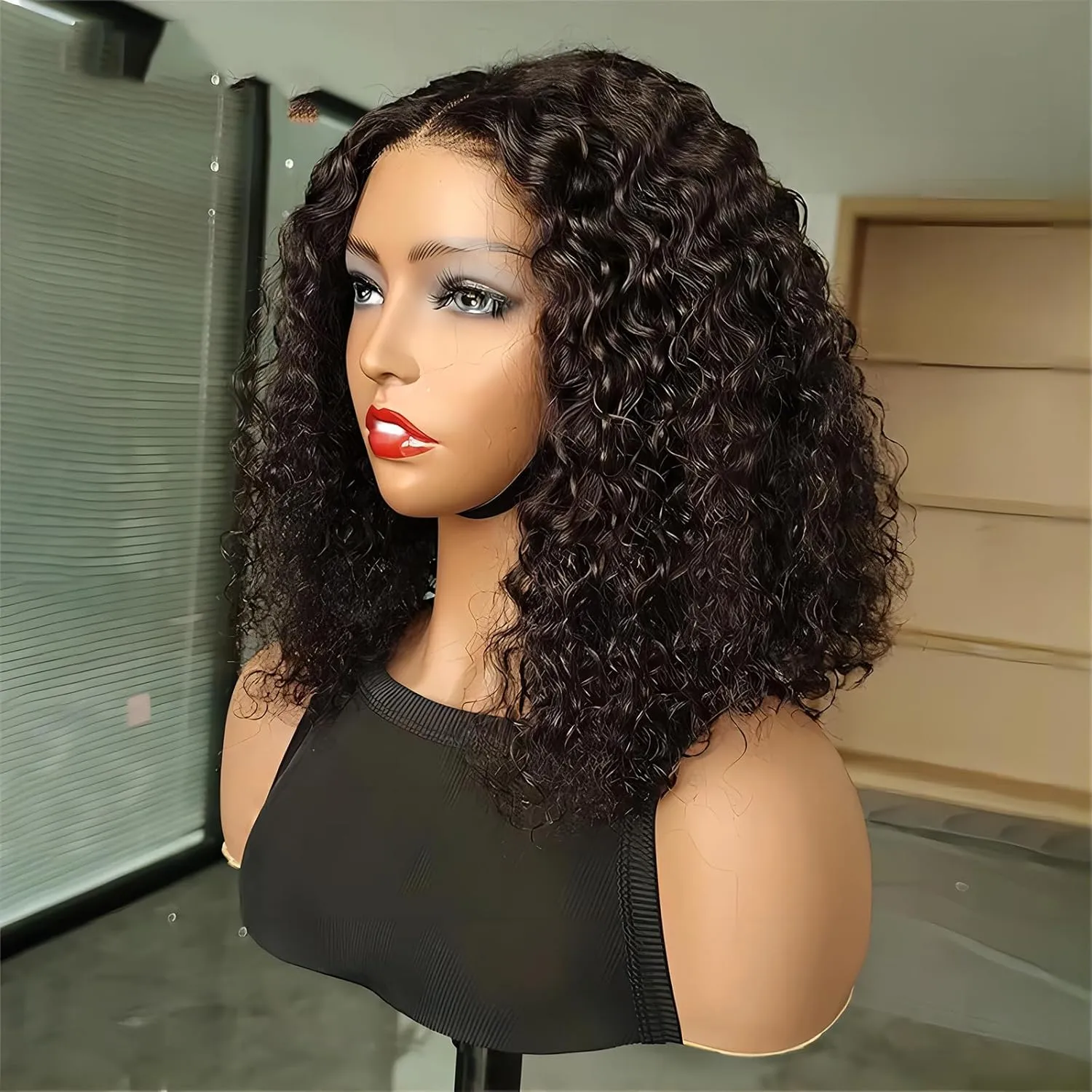 ISEE Hair Wear and Go Glueless Wigs Bob Wigs Human Hair Pre Plucked Water Wave Lace Front Wigs Human Hair Upgraded No Glue Transparent Lace Closure Wigs Human Hair for Women Natural Black 10 Inch