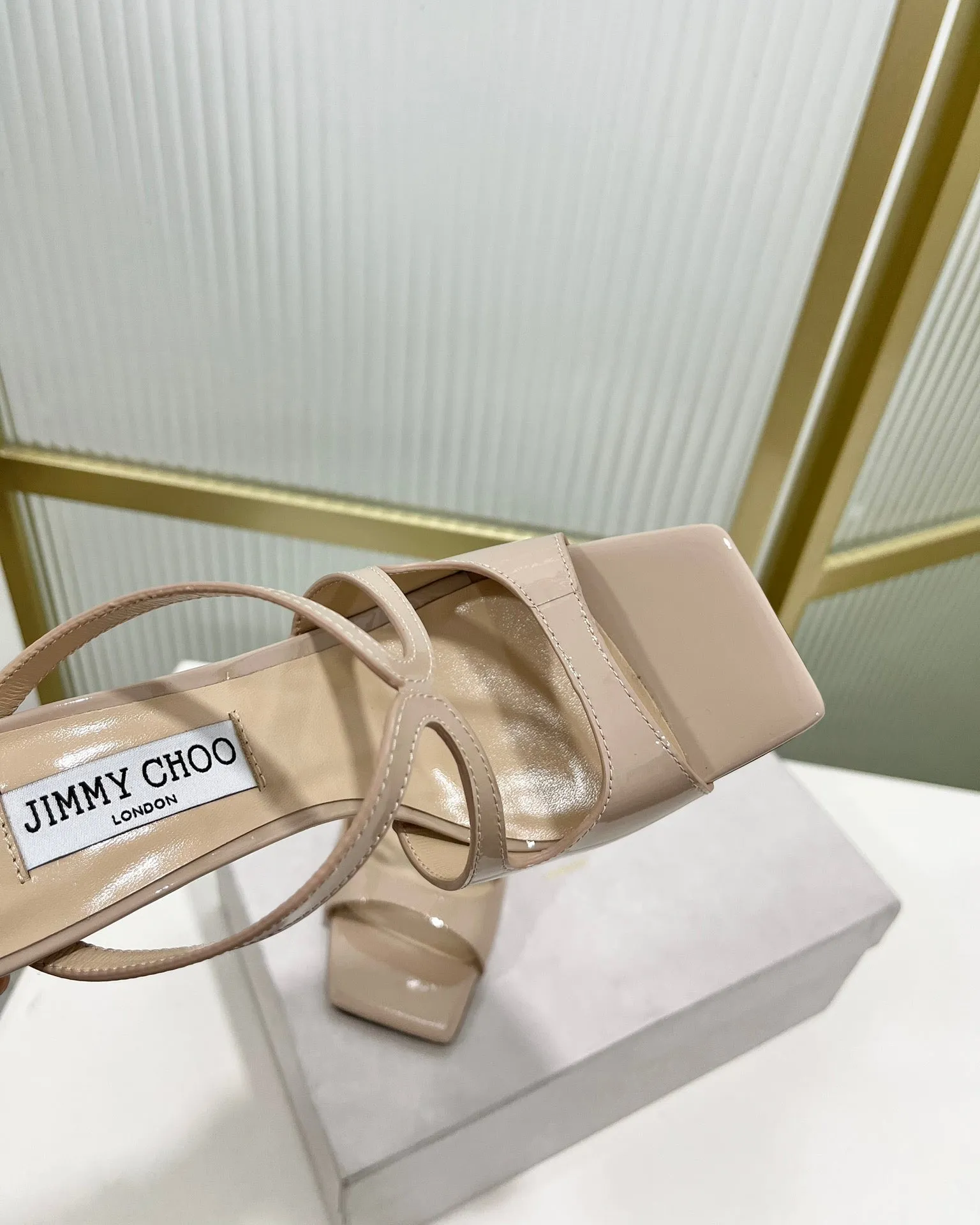 Jimmy Anise 85 In Light Pink Beige Glossy Cowhide Mules 587690
