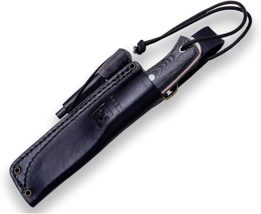 Joker Survival Knife CM123-P Ember Flat, 4.13 inches Blade of SANDVIK 14C28N Steel, Black Leather Sheath includes, Paracord 550 Included, Tool for Fishing, Hunting, Camping and Hiking (Micarta Canvas, Leather Sheath   FireStarter)