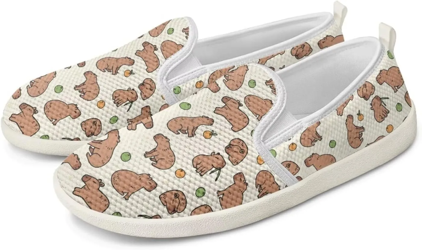JoyLamoria Women's Ladybug and Daisy Rainbow Print Flats Shoes Leisure Shoes Slip On Work Shoes Comfort Walking Shoes for Travel