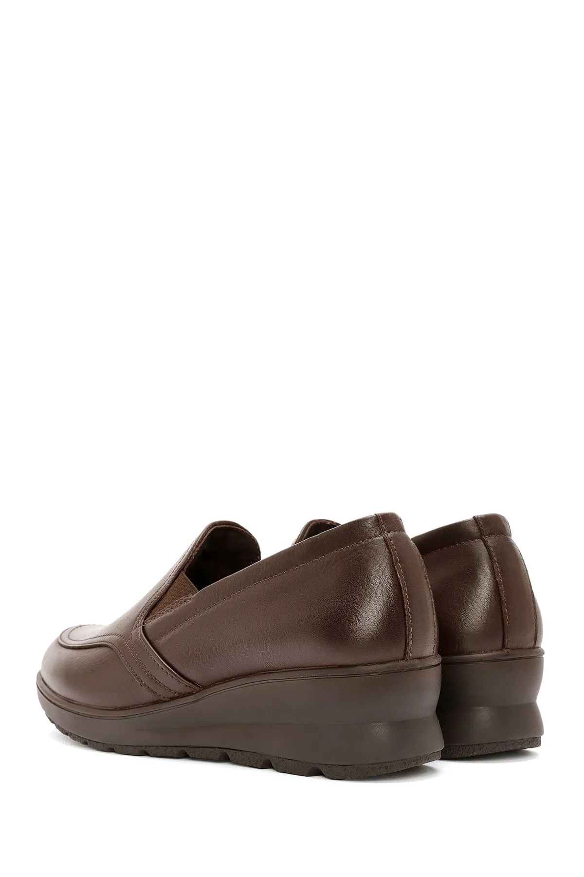 Kadın Kahverengi Dolgu Topuklu Deri Comfort Loafer
