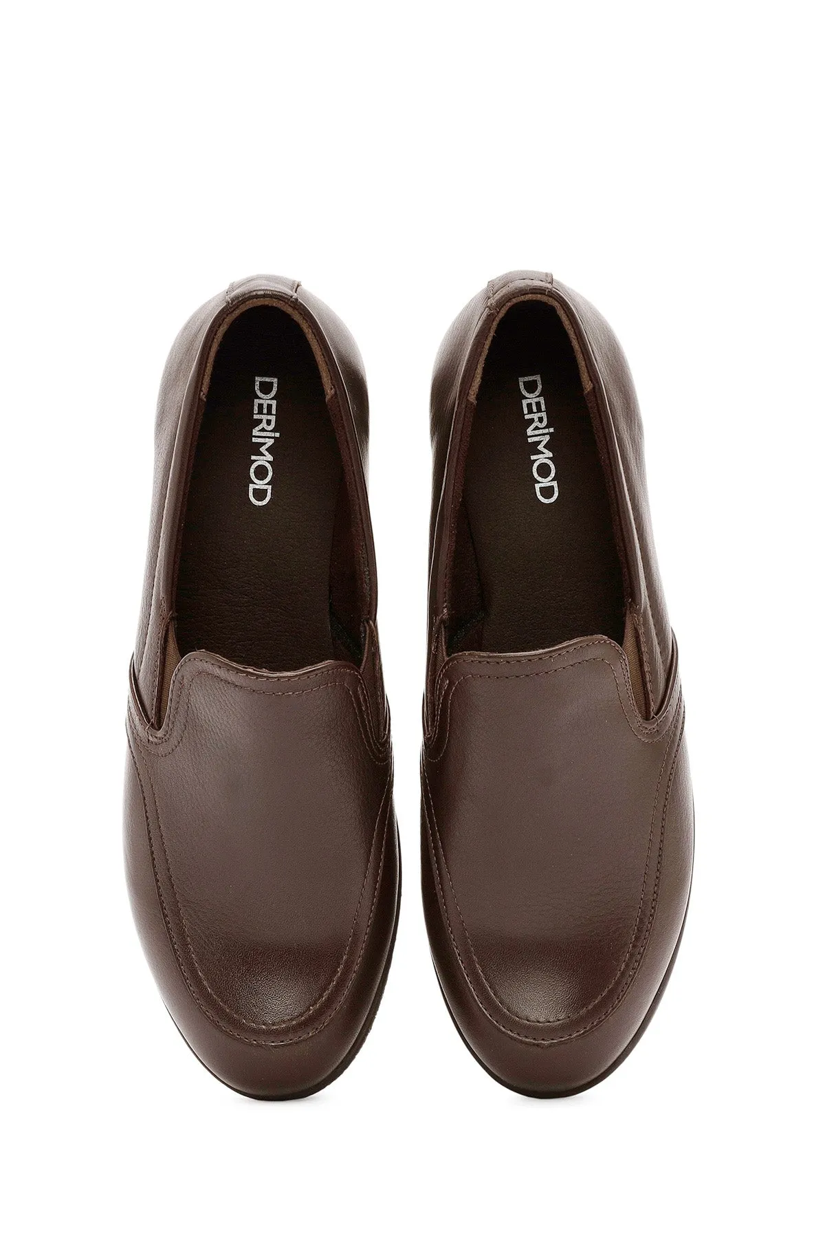 Kadın Kahverengi Dolgu Topuklu Deri Comfort Loafer
