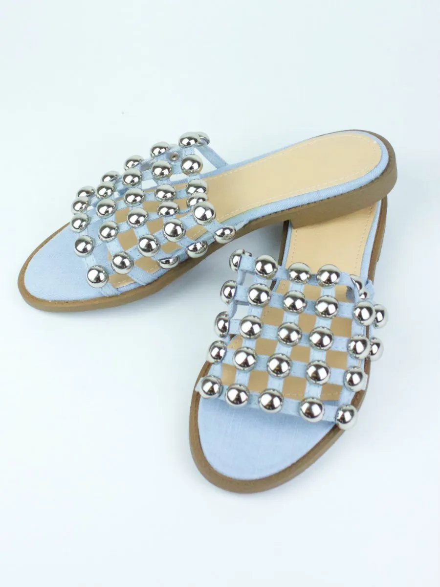 Kaya Light Blue Bauble Mule Sandal