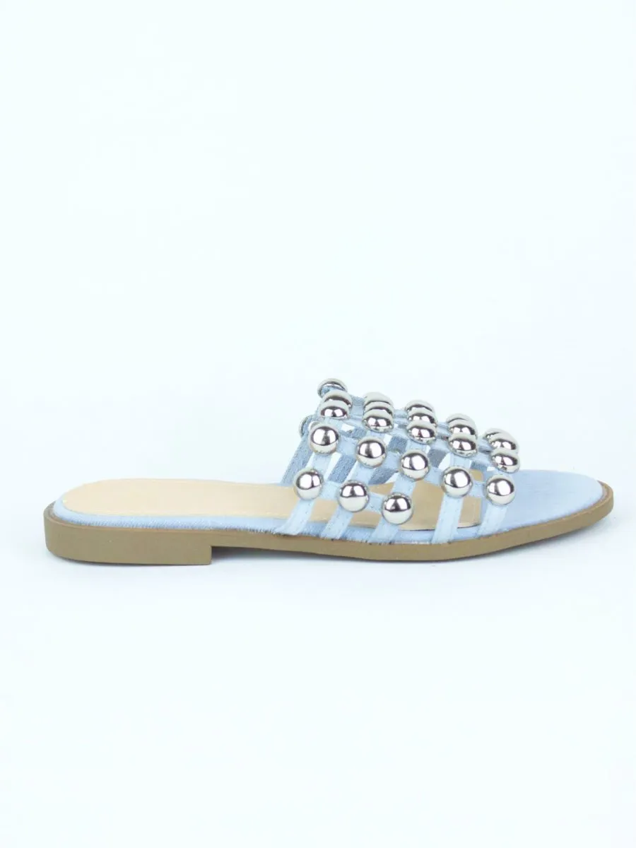 Kaya Light Blue Bauble Mule Sandal
