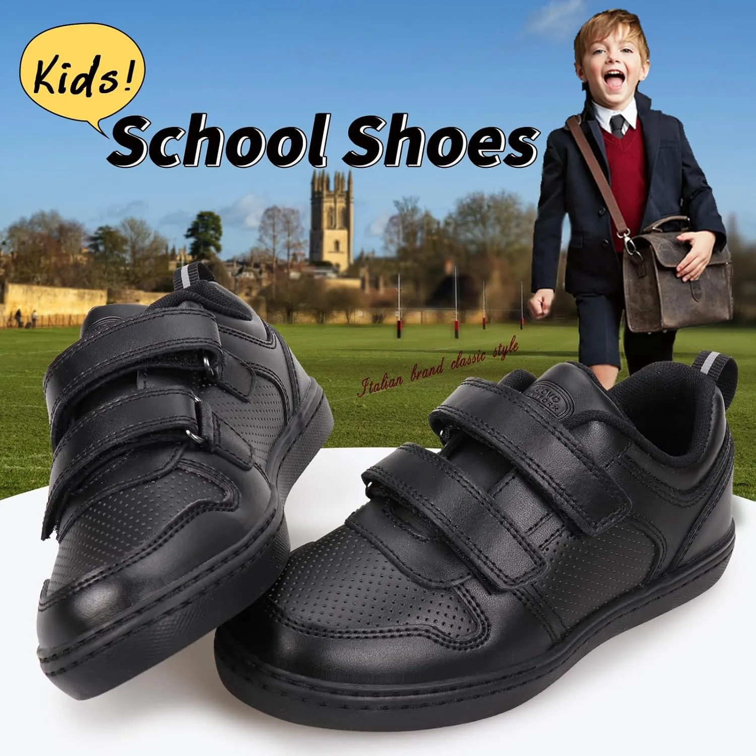 Kids Boys Black School Shoes Oxford Uniform Dress Slip Resistant Athletic Sneaker(Little/Big Kids)