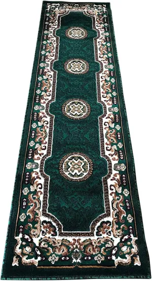 Kingdom Traditional Runner Area Rug Hunter Green Design D123 (2 Feet X 7 Feet)