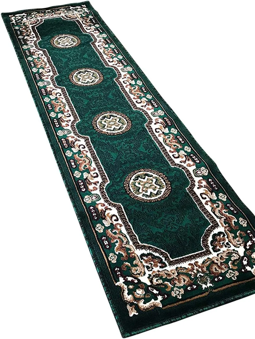 Kingdom Traditional Runner Area Rug Hunter Green Design D123 (2 Feet X 7 Feet)