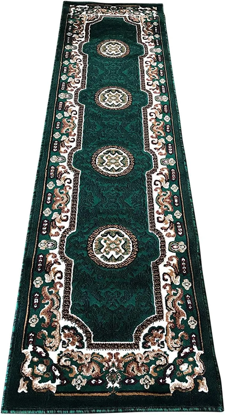 Kingdom Traditional Runner Area Rug Hunter Green Design D123 (2 Feet X 7 Feet)